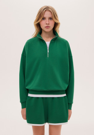 Світшот-поло трикотажний оверсайз з блискавкою зелений